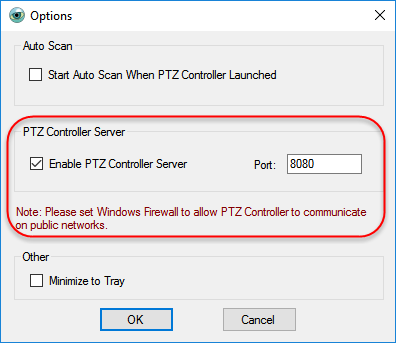 Enable PTZ Controller Server