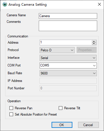 PTZ Controller - Camera Setting