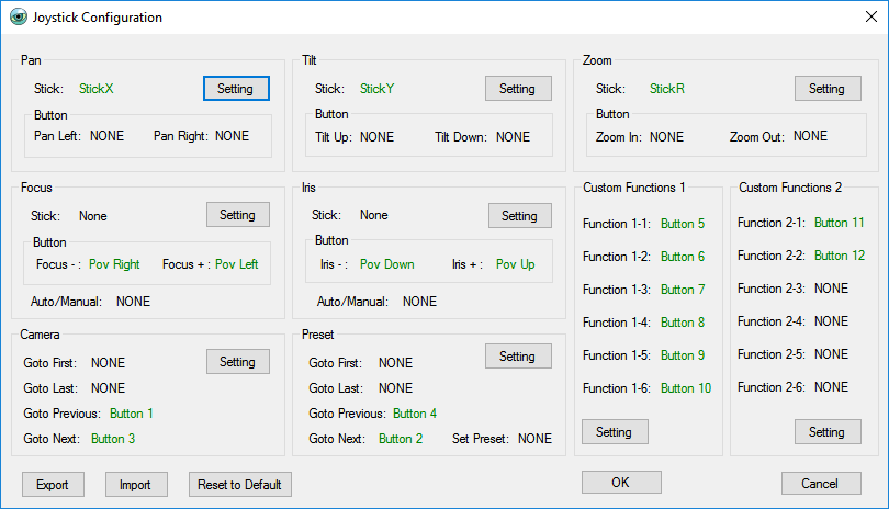 PTZ Controller Joystick Configuration