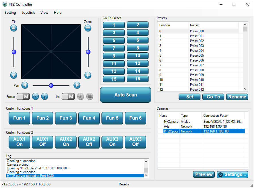 Software to control Pan Tilt Zoom High Speed Dome.