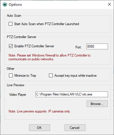 Enable PTZ Controller Server