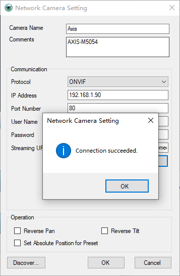 PTZ Controller - Network Camera Setting -AXIS- Connetion