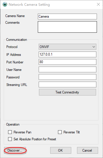 PTZ Controller - Network Camera Setting - Discover