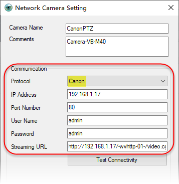 PTZ Controller - Network Camera Setting - Canon PTZ network camera