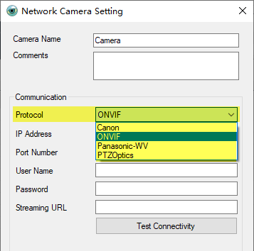 PTZ Controller - Network Camera Setting - Protocol