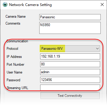 PTZ Controller - Network Camera Setting - Panasonic PTZ network camera