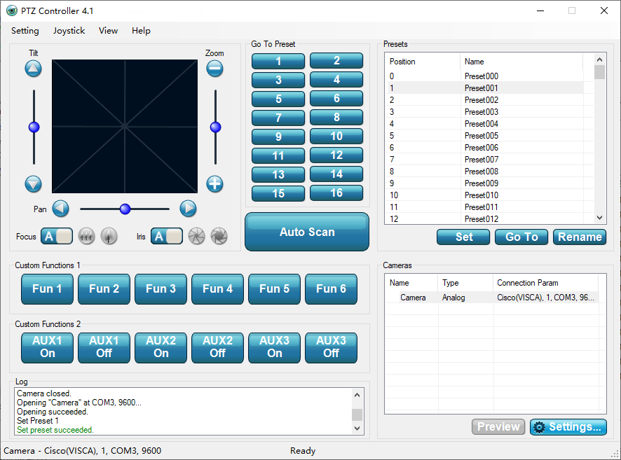 Control Cisco camera with PTZ Controller 