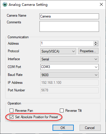 Set Absolute Position for Presets