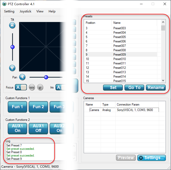 PTZ Controller - Preset